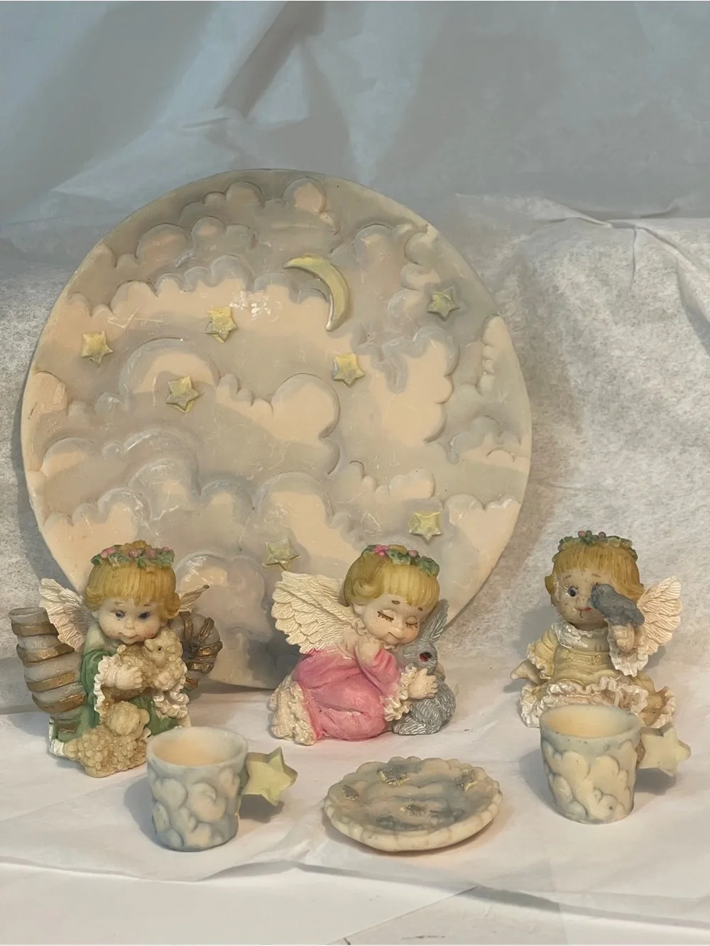 Vintage 4 Sets 33 Pcs Miniature PolyResin  Figurines Children’s Tea Setting!